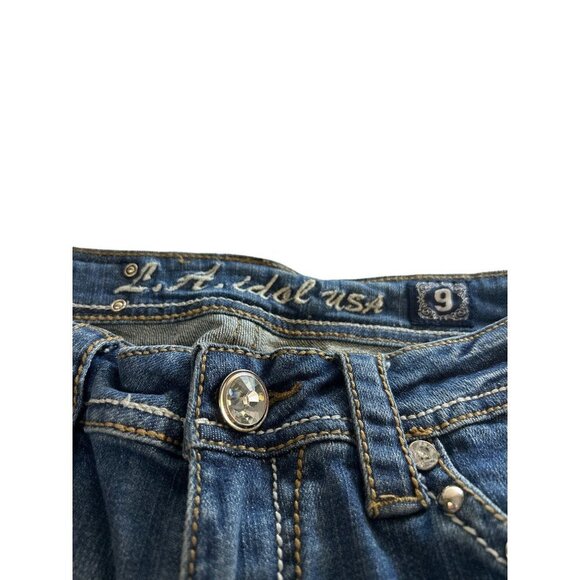 L.A. idol USA Womens Jrs Jean Rhinestone Studded Stretch Bermuda  Shorts Size 9 - Picture 6 of 11
